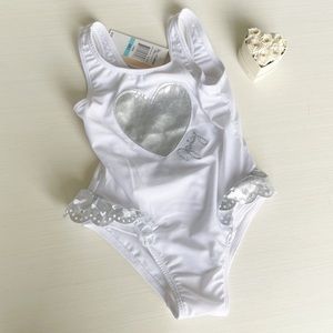 🆕 Juicy Couture Los Angeles Little Girls White & Silver One Piece Swimsuit